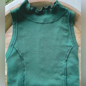Anthropologie Pilcro Women’s Dark Green High Neck Ruffle Tank Top Size Small